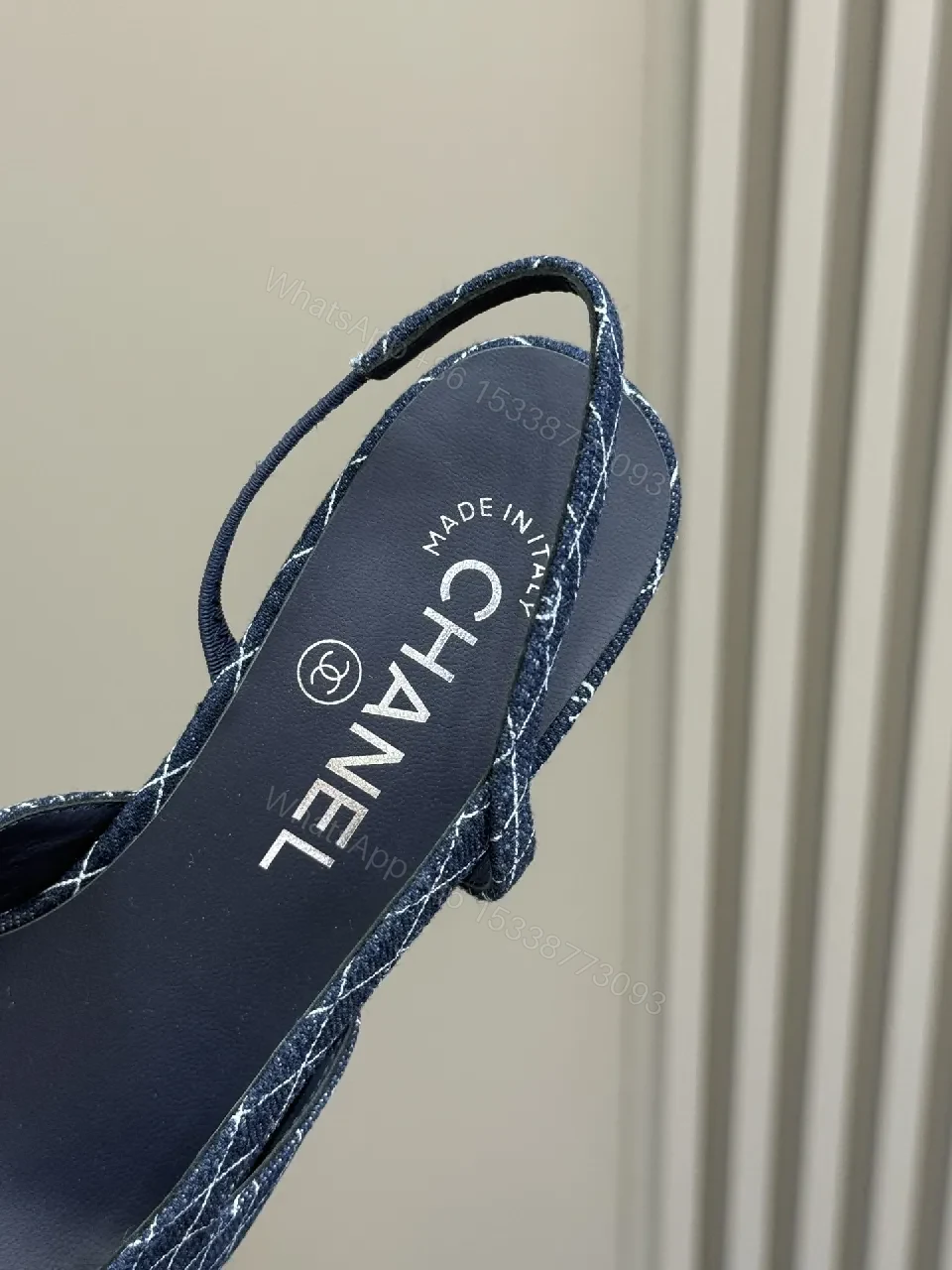 View 6 of Denim Diamond Slingbacks: Quilted Texture, Subtle Chanel Detailing