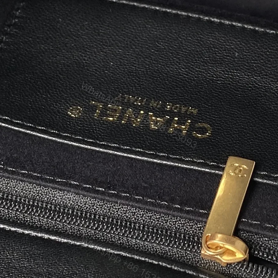 View 6 of Compact Quilted Black Chain Bag - Gold Hardware