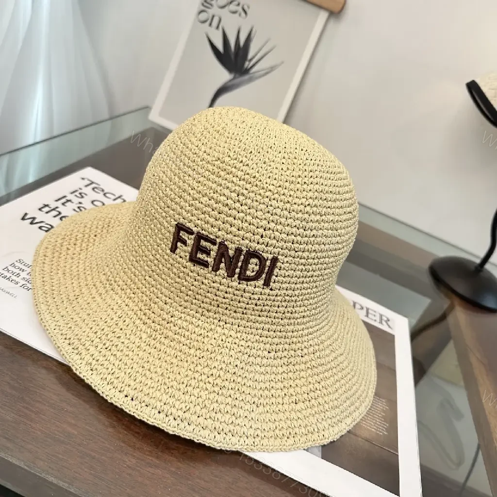View 7 of Natural Beige Straw Bucket Hat with Crochet Pattern
