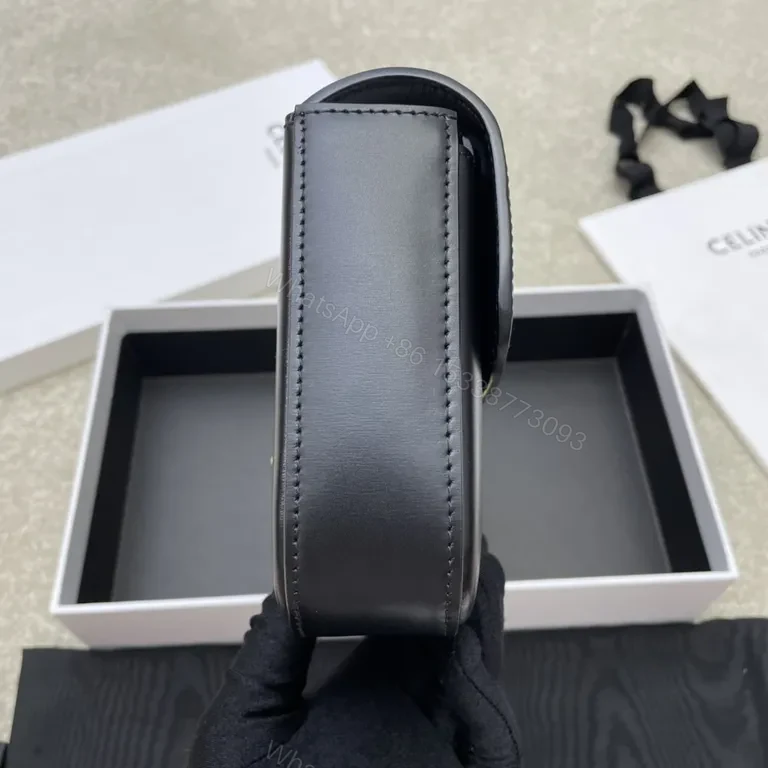 View 6 of Chic Black Leather Shoulder Bag â€“ Gold Logo Clasp, CELINE