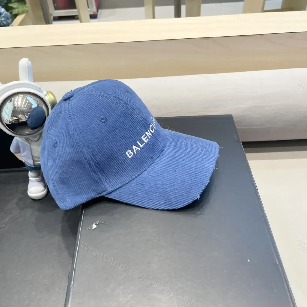 View 7 of Corduroy Cap in Cobalt with Subtle Distressing, Structured Fit