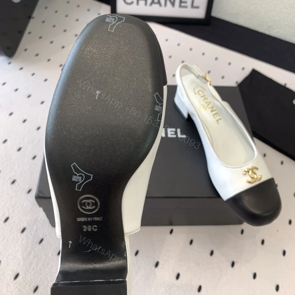View 9 of 高仿Chanel*G45768C圓頭露跟單鞋小牛皮白色3.5CM免檢版
