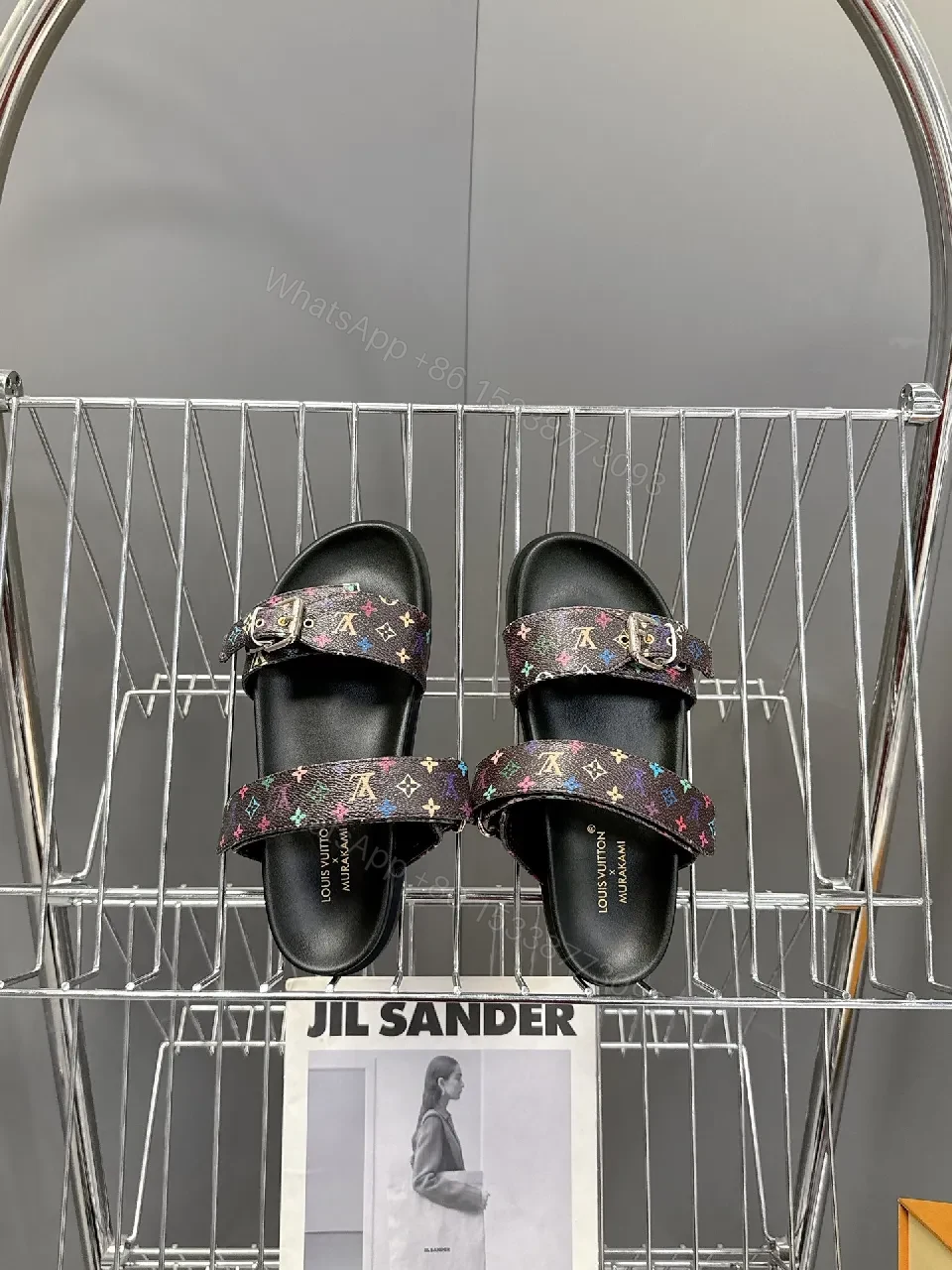 View 6 of Multicolor Monogram Slides with Velcro Straps