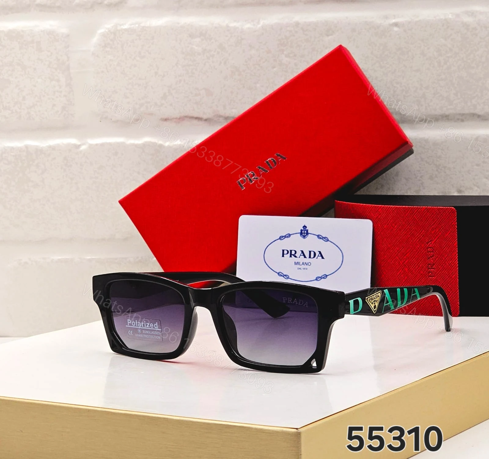 View 3 of Prada Square Polarized Black-Grey Tan Sunglasses