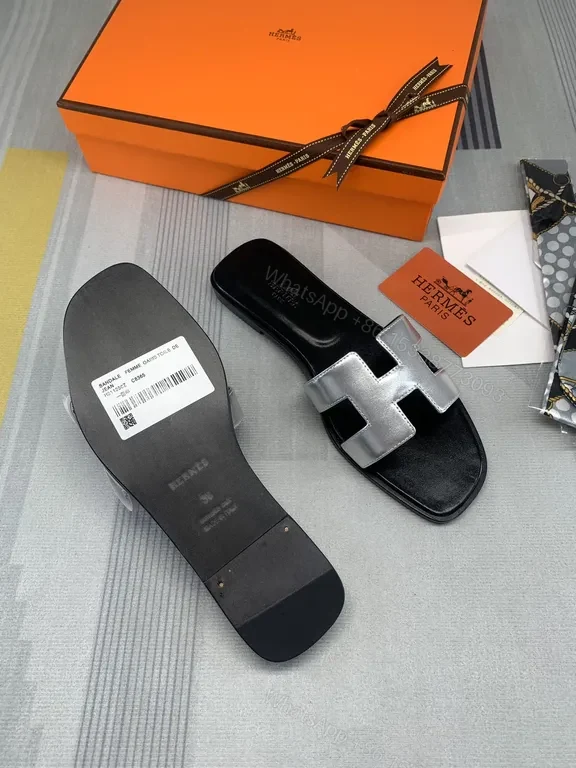 View 7 of HermÃ ̈s Oran Sandals: Metallic-H Leather, Luxe Open-Toe Footwear