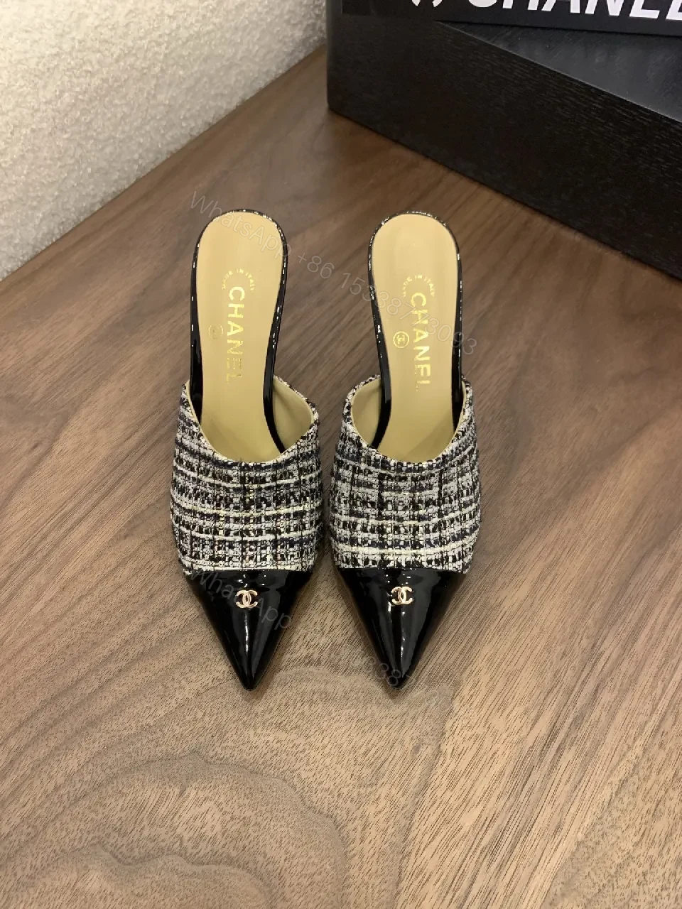 Tweed Mules with Patent Toe Caps – Sophisticated Comfort — view 1
