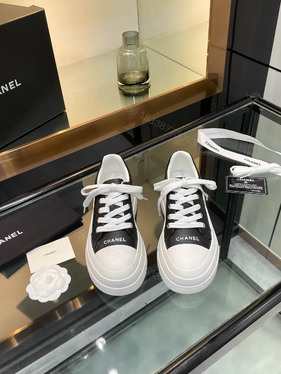 View 5 of Lux Black-White Leather Chunky-Sole Sneakers, Modern Comfort