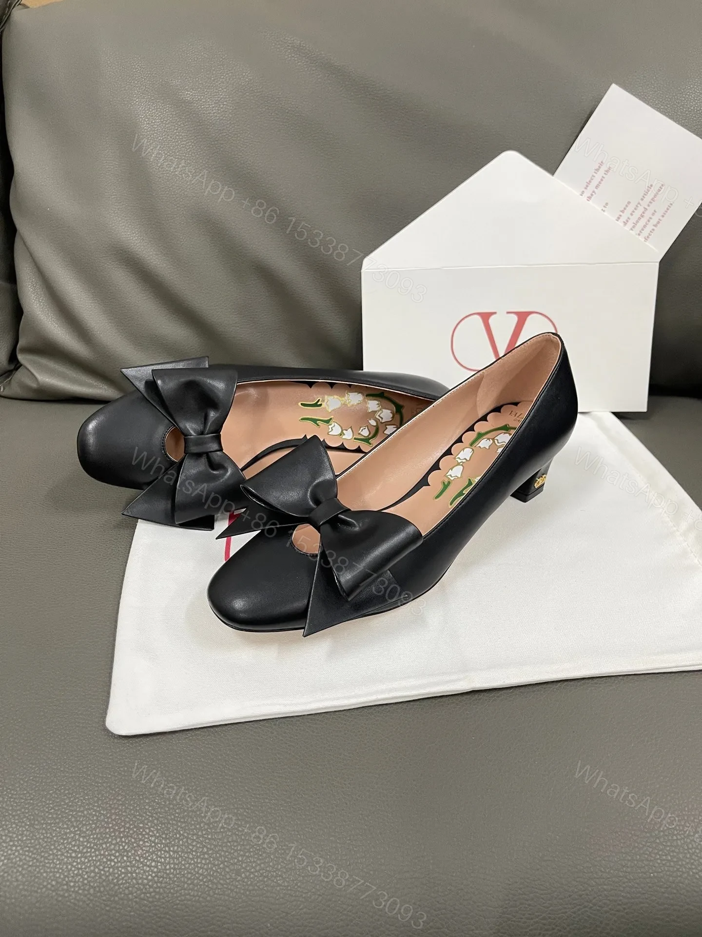 View 4 of Valentino Women Black Leather Bow Detail Flats