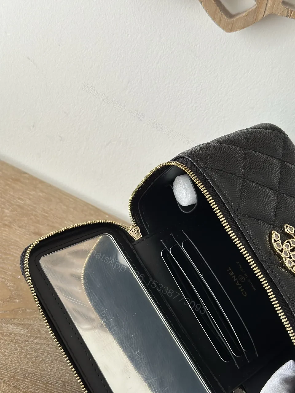 View 4 of Quilted Black Cardholder Bag with Chain – Luxe Compact
