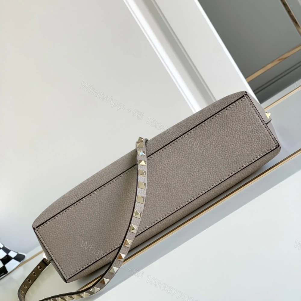 View 4 of VALENTINO GARAVANI ROCKSTUD SMALL TOTE BAG GREY GENUINE 28CM