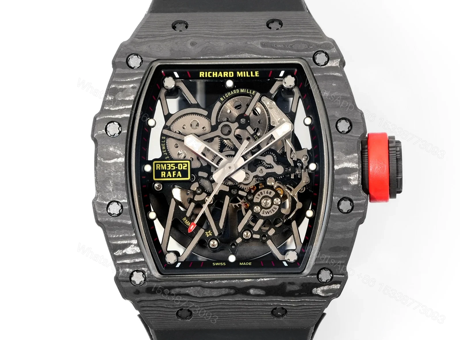 View 2 of Richard Mille RM35-02 Rafael Nadal Automatic Skeleton Watch NTPT Carbon Fiber Black Red Track Dial RMAL1 Movement Premium Edition RM35-02-RN-CARB-SK55