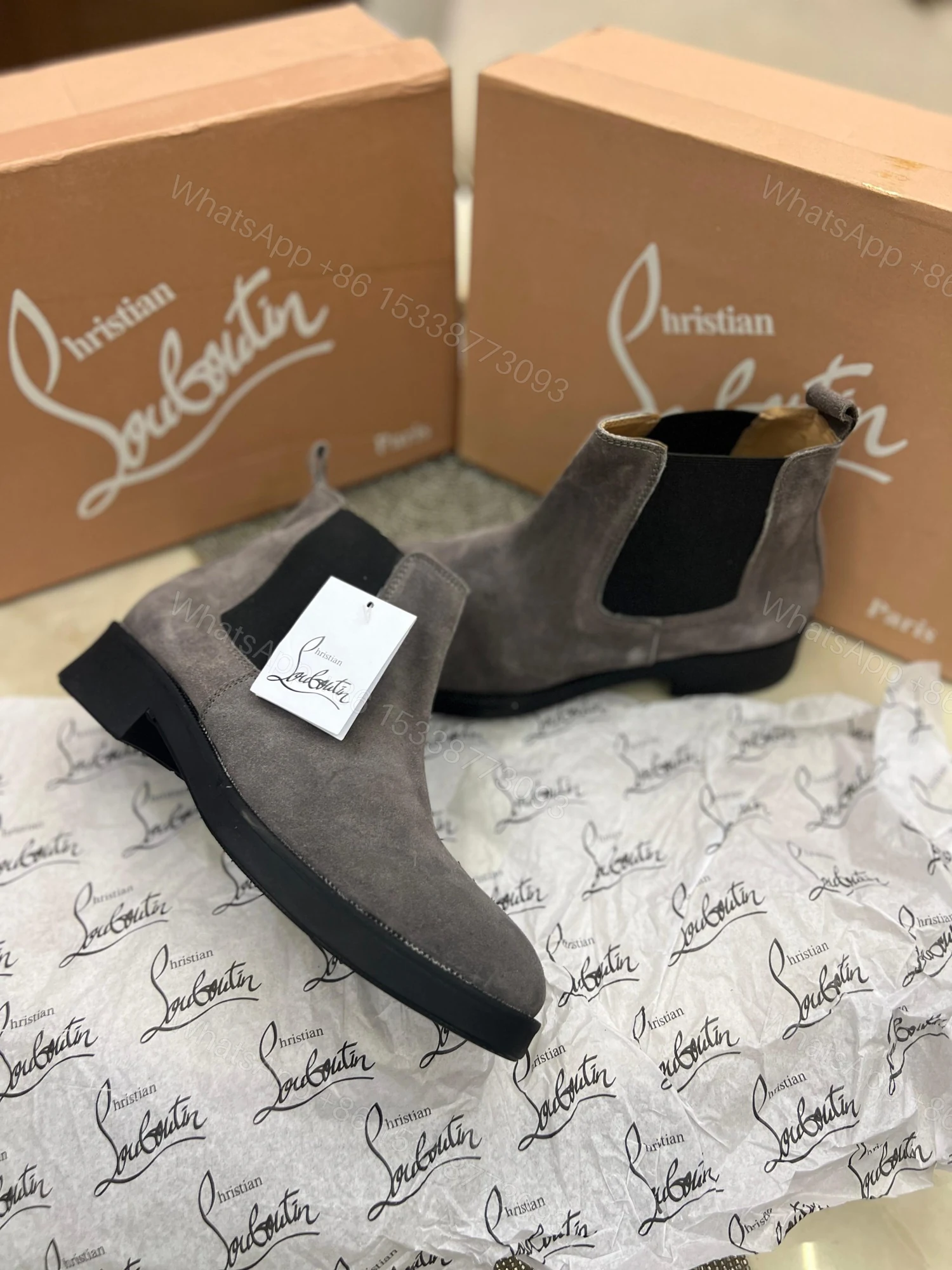 View 7 of First Copy Louboutin Suede Boots for Men