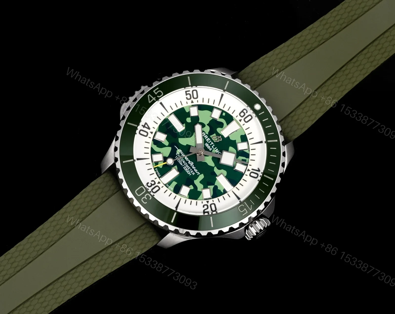View 2 of Breitling Superocean Camouflage Replica 46MM Premium Green Rubber Strap Diver Edition BT-SO-CMF-GRN-46