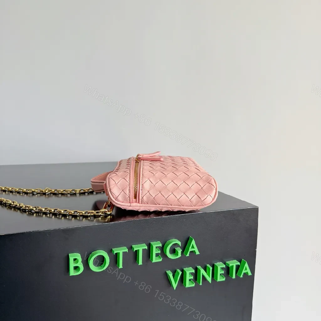 View 5 of Soft Pink Woven Crossbody: Mini Luxe, Gold Hardware Set
