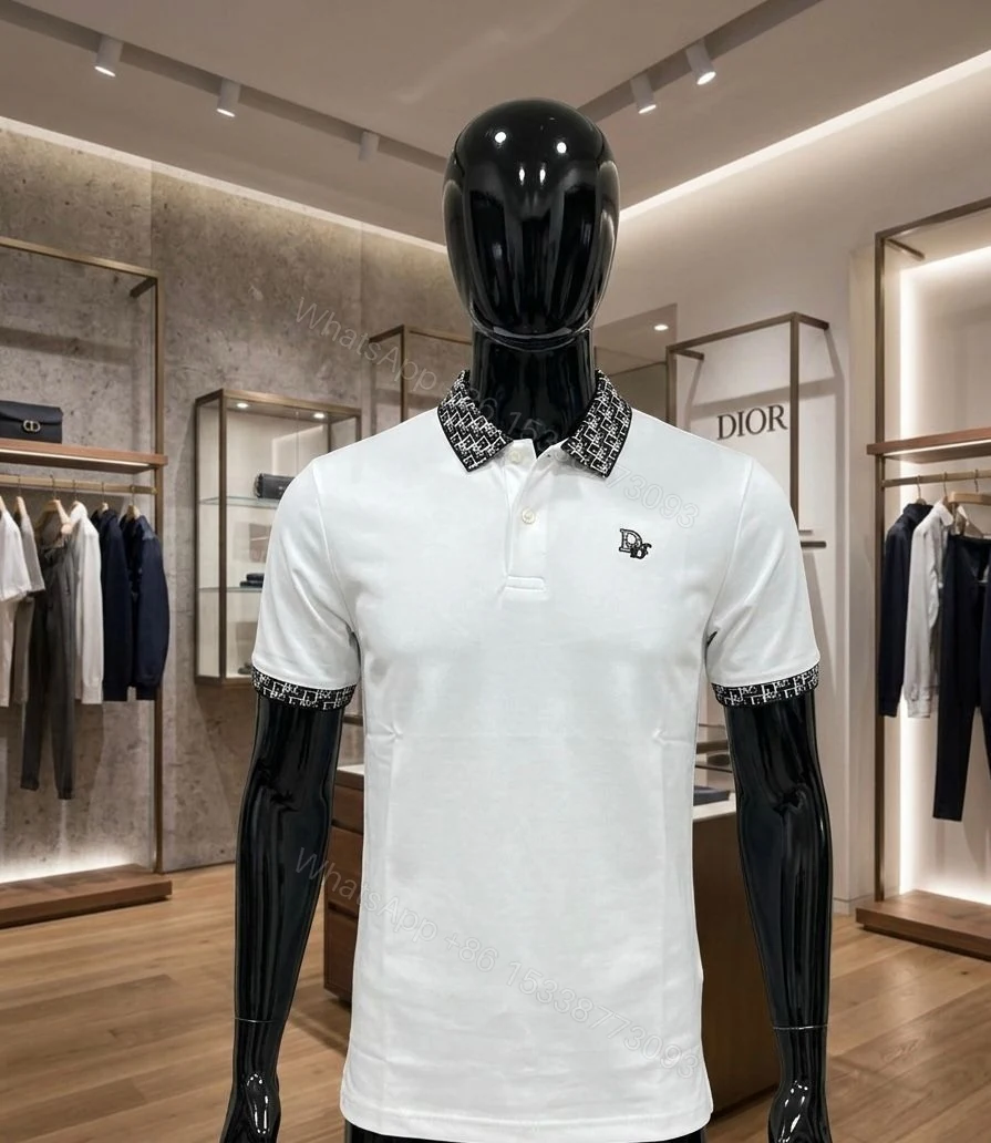 View 2 of Premium Dior First Copy Polo Shirt for Men – Luxury Logo Pattern Collar | Black & White