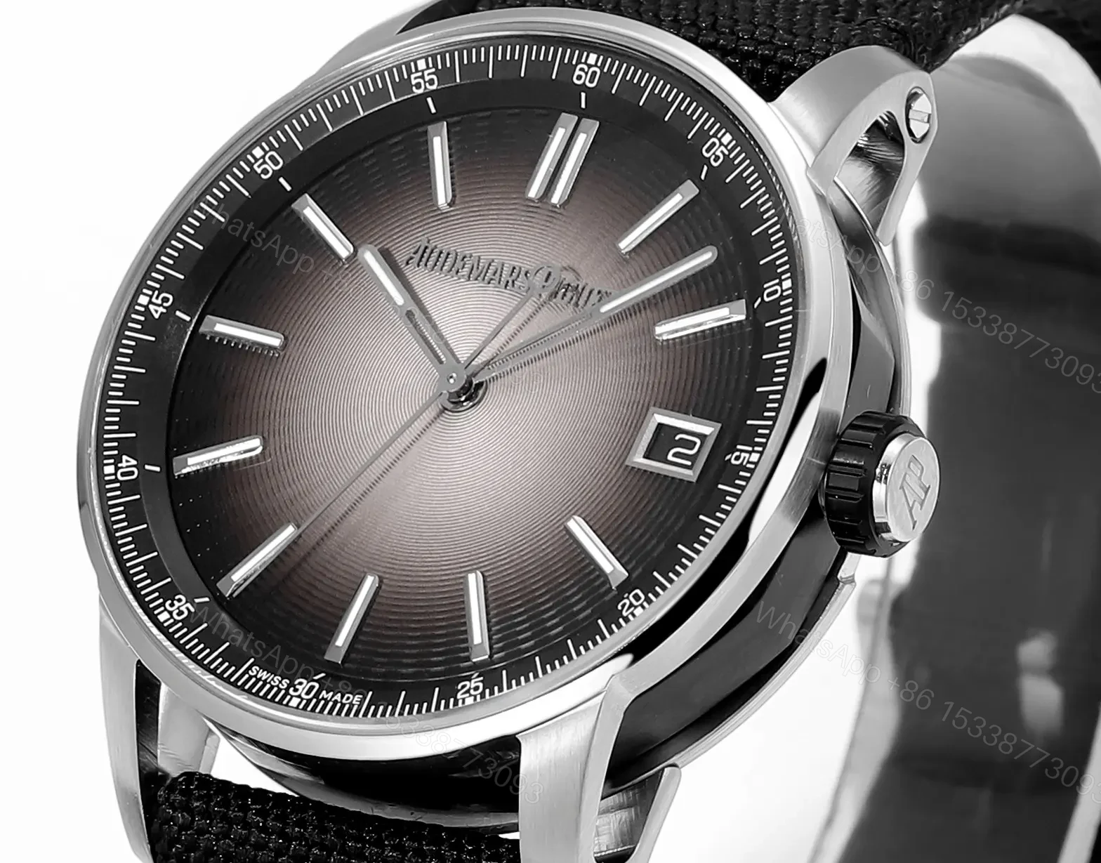View 4 of R8 Factory Audemars Pigeut CODE 11.59 Smoke Grey Dial Stainless Steel Case Black Fabric Strap Automatic Watch 41mm