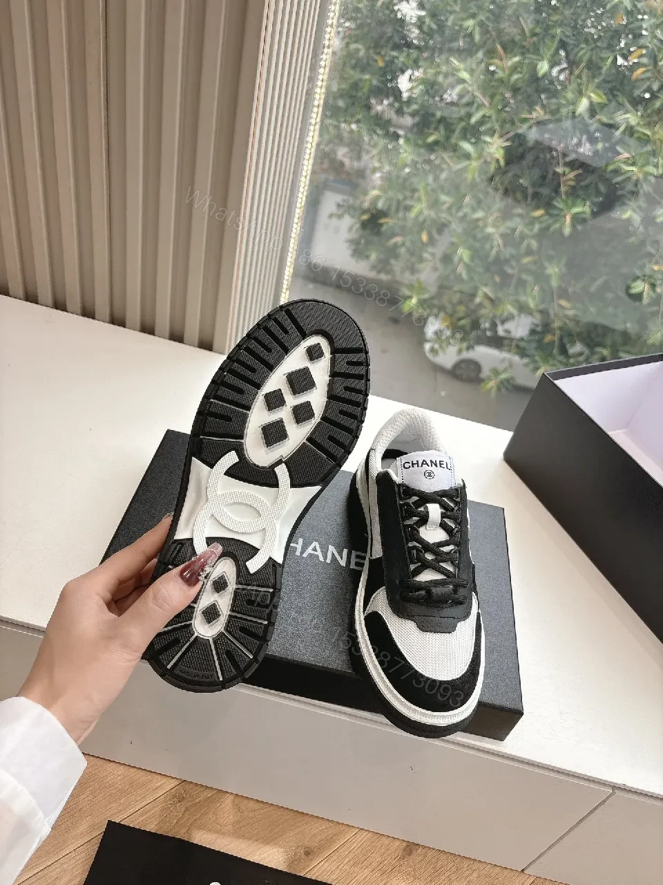 View 7 of Black-White Textile & Suede Low-Top Sneakers, Couture-Inspired Comfort