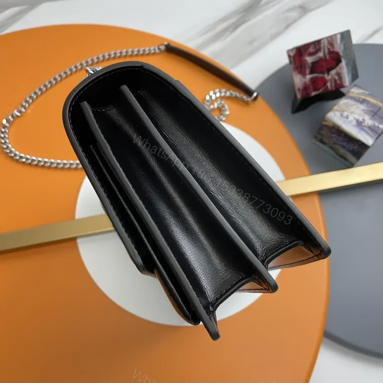View 4 of Compact Black Leather Crossbody with YSL Monogram Crossbody Bag