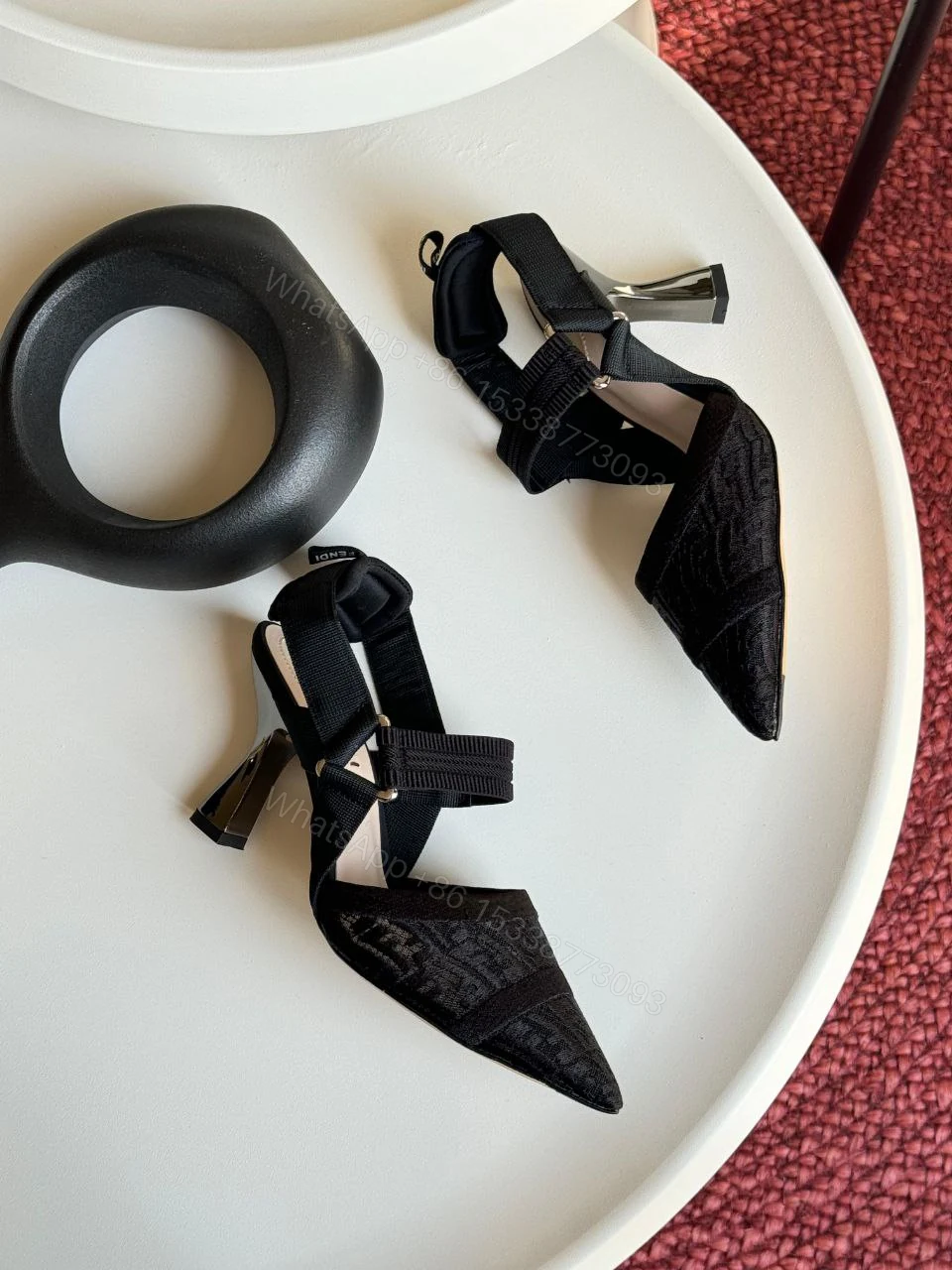 View 3 of Fendi Beige Perforated Leather Colibri Slingback Pumps
