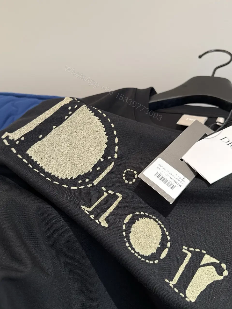 View 7 of Black Cotton Dior Logo T-Shirt, Glitter Accent, Dior Product Type: T-Shirt