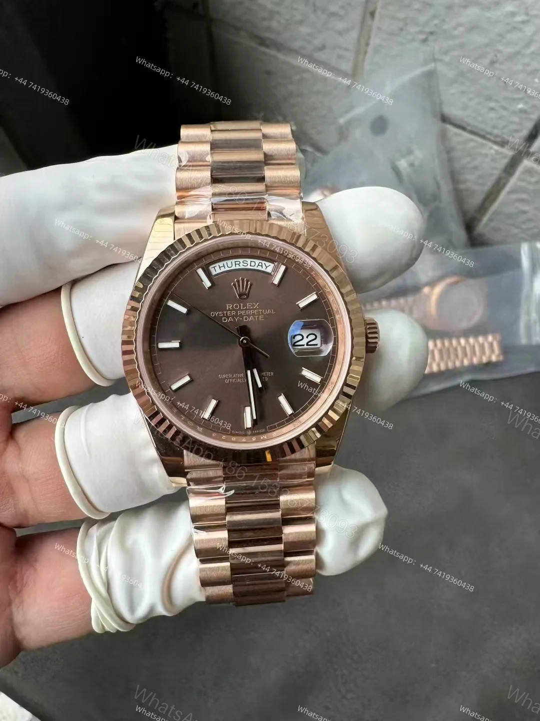 View 6 of Rolex Day-Date M228235-0053 1:1 Replica Rose Gold Chocolate Dial 40MM 3255 Movement Presidential Bracelet Super Clone Watch