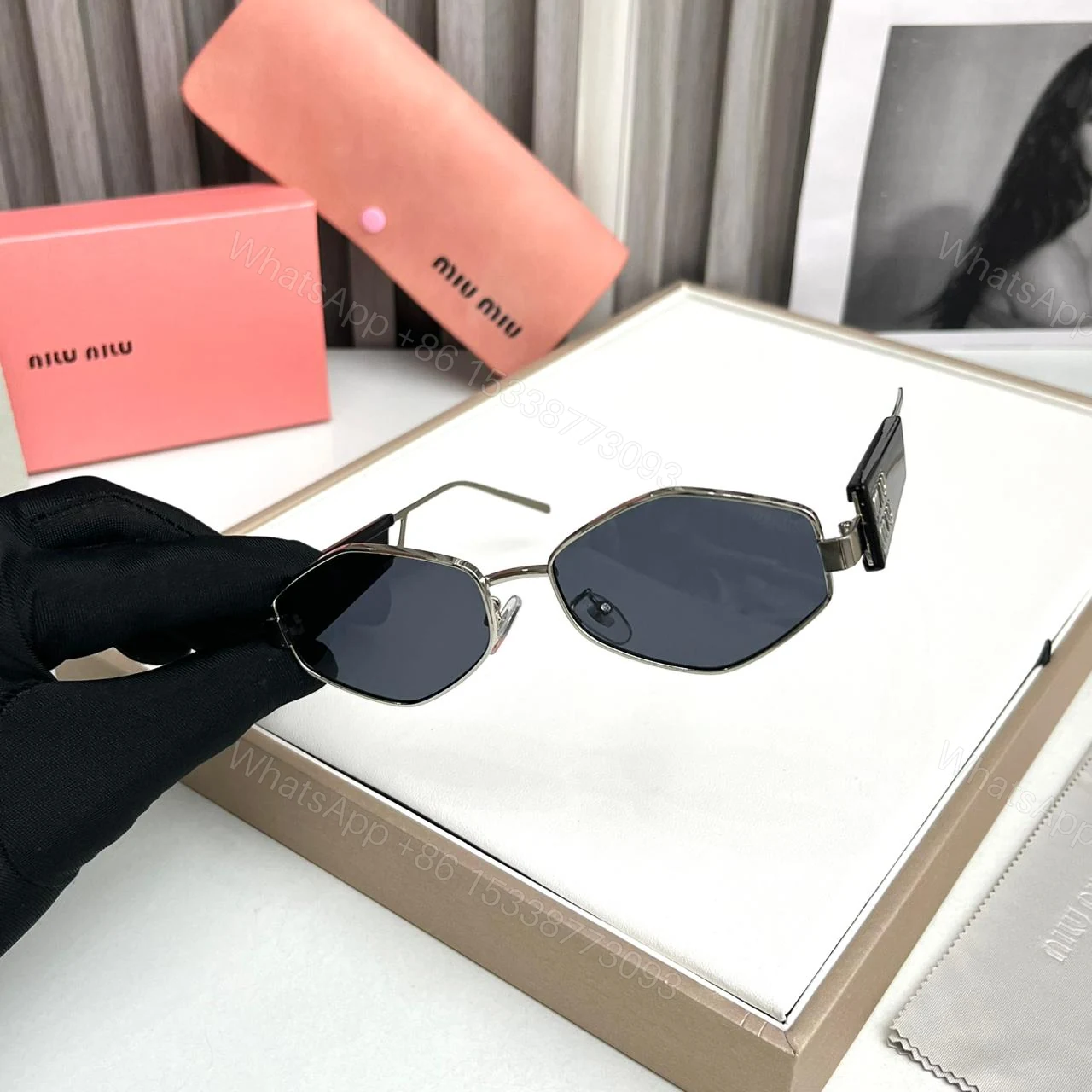View 2 of Miu Miu Hexagon Black-Silver Sunglasses – One Size
