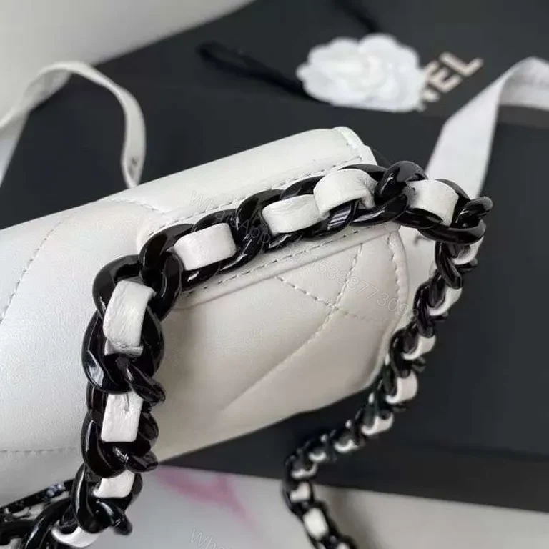 View 5 of Quilted White Chain-Accent Flap Bag â€” Luxury Compact Tote