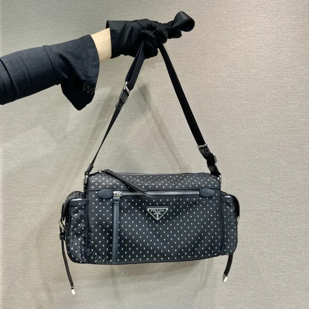 View 10 of 高仿Prada*RE-Nylon系列1BC236鉚釘斜挎包黑色免檢版