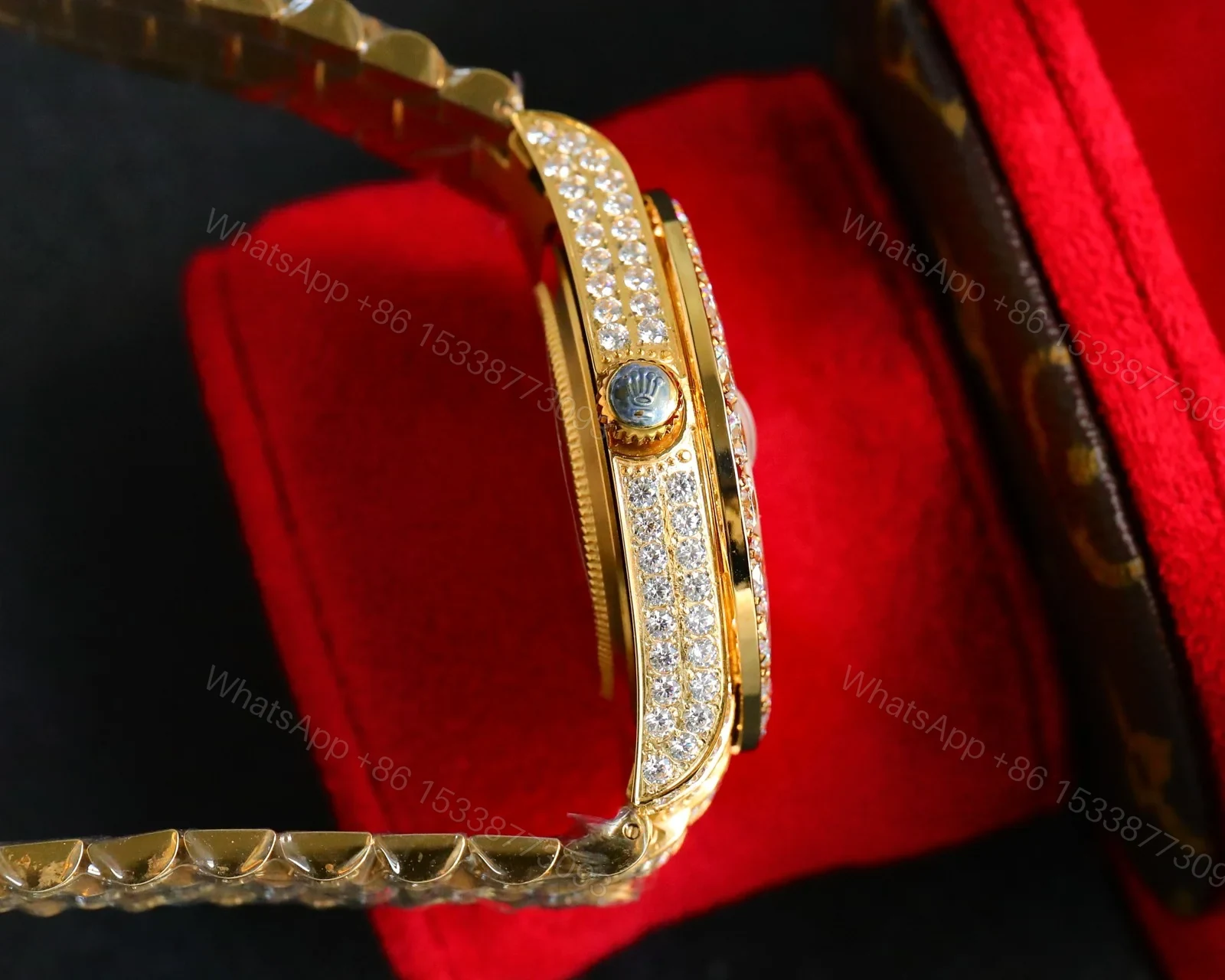 View 6 of Iced Out Sky-Dweller Gold Watch Full Diamond Bracelet Ultimate 42MM ROLEX-SKY-DWELLER-GOLD-ICED-FULL-DIA-42