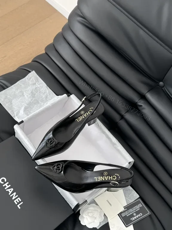 View 5 of Chanel-Inspired Black Patent Slingback Pumps: Sleek Elevation