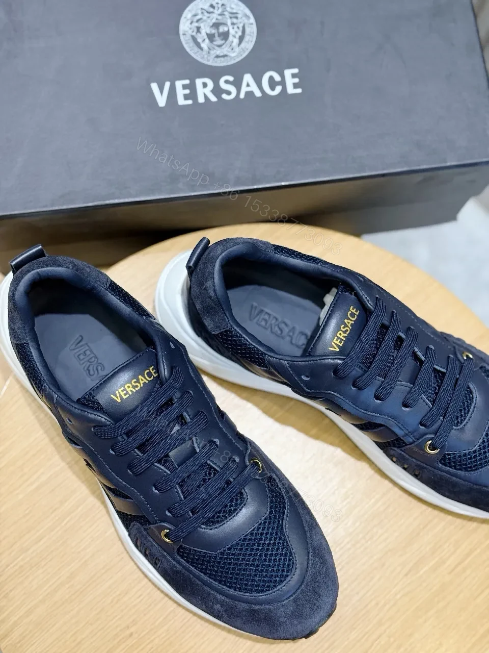 View 8 of Dark Navy Suede & Mesh High-Tops with Textured Silhouette