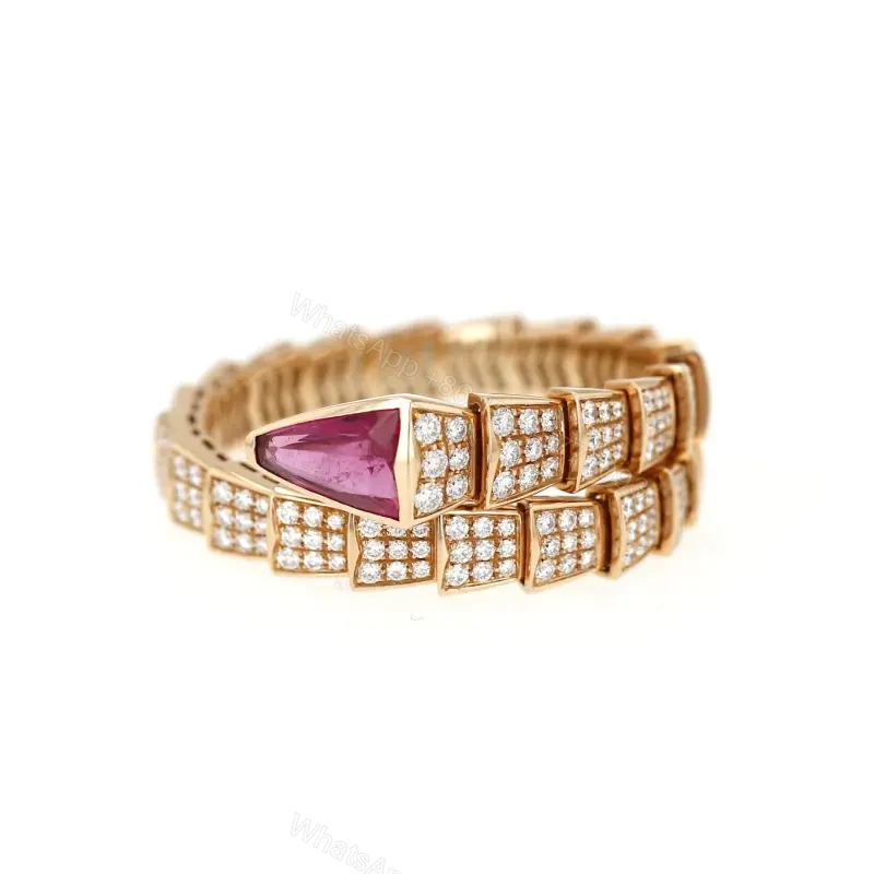 Bvlgari 18K Rose Gold Red Tourmaline and Diamond Solitaire Bangle — view 1