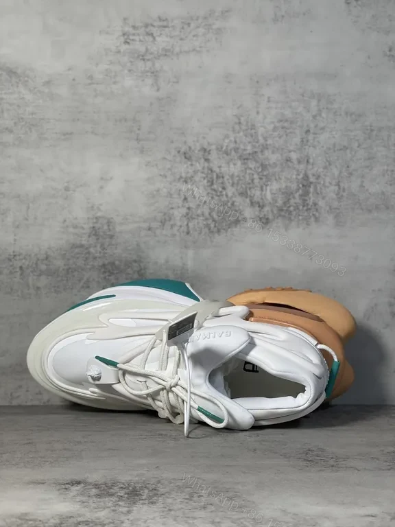 View 7 of White Teal Accented Futuristic Balmain-Inspired Chunky Sneaker