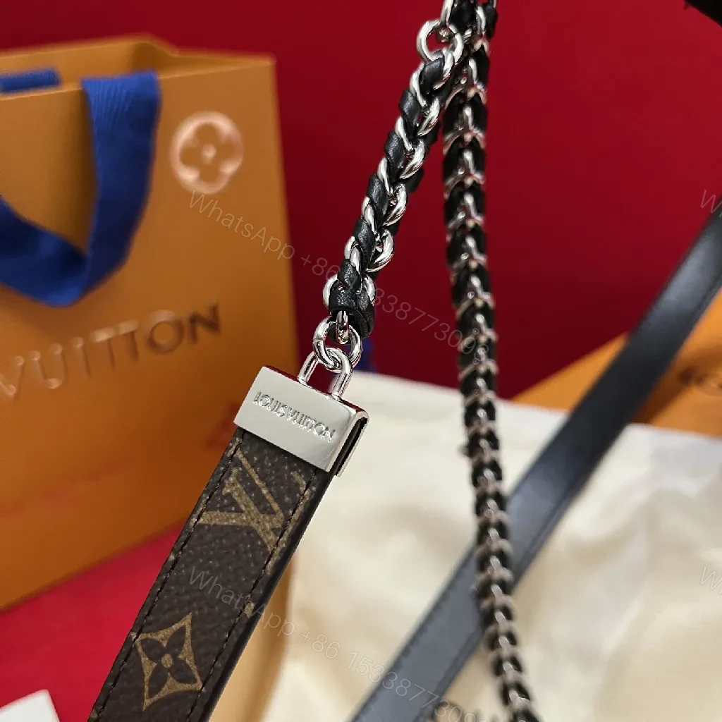 View 10 of Chic Leather Belt Chain Choker with Logo Motif