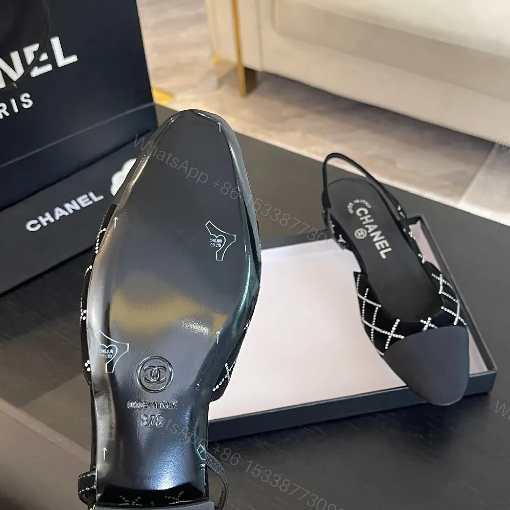 View 6 of Diamond-Pattern Black Slingback Heels | Pointed Toe, Cushioned Insole