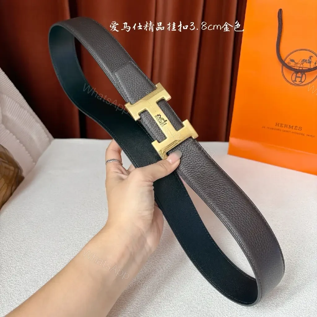 View 3 of Premium Black Leather Belt with Gold Hardware - Luxury Style Belt
