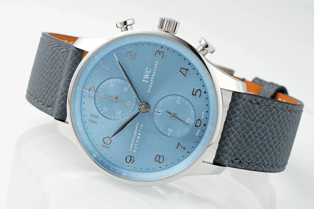 View 7 of IWC Portugal Chronograph Watch Ice Blue Dial Grey Leather Strap Ultimate 41MM IW371615