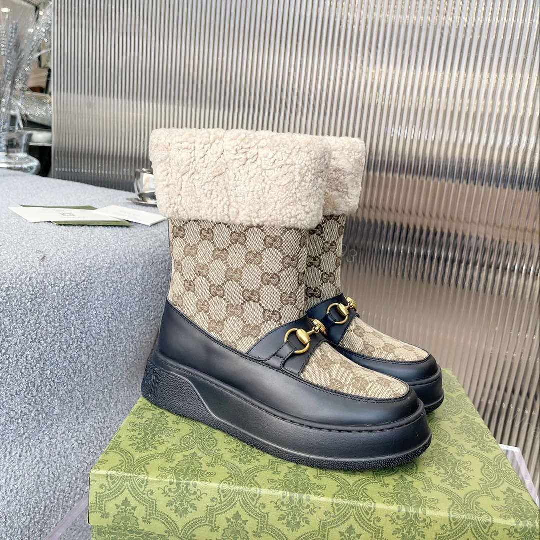 View 2 of GUCCI 1955 HORSEBIT SNOW BOOTS GG CANVAS IN BLACK