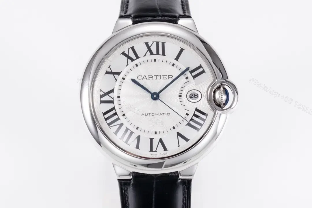 TW Factory Cartier Ballon Bleu 42mm Automatic Watch – Silver Dial with Black Leather Strap — view 1