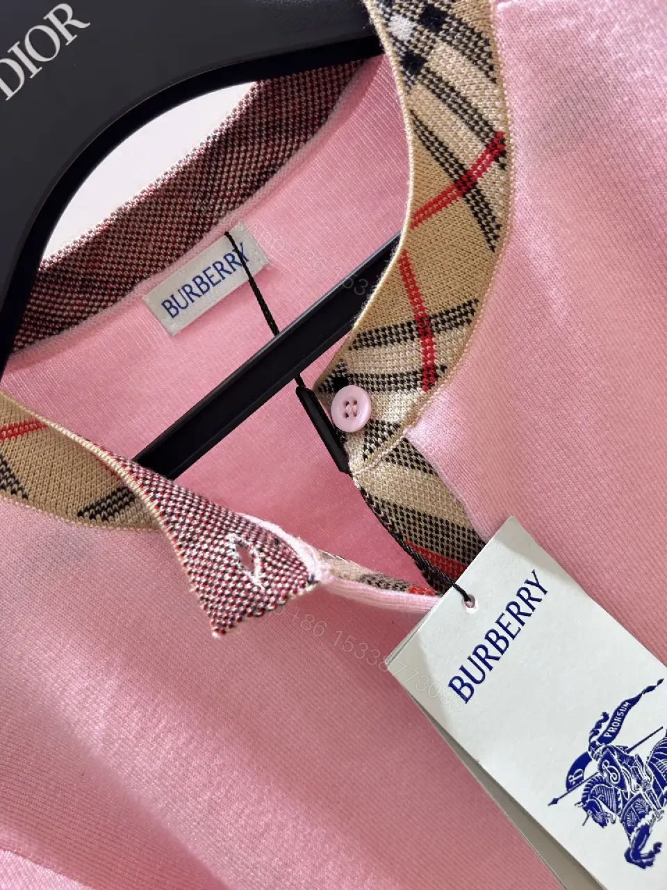 View 8 of Soft Pink Cardigan with Signature Check Collar Knitwear, Lightweight Warmth