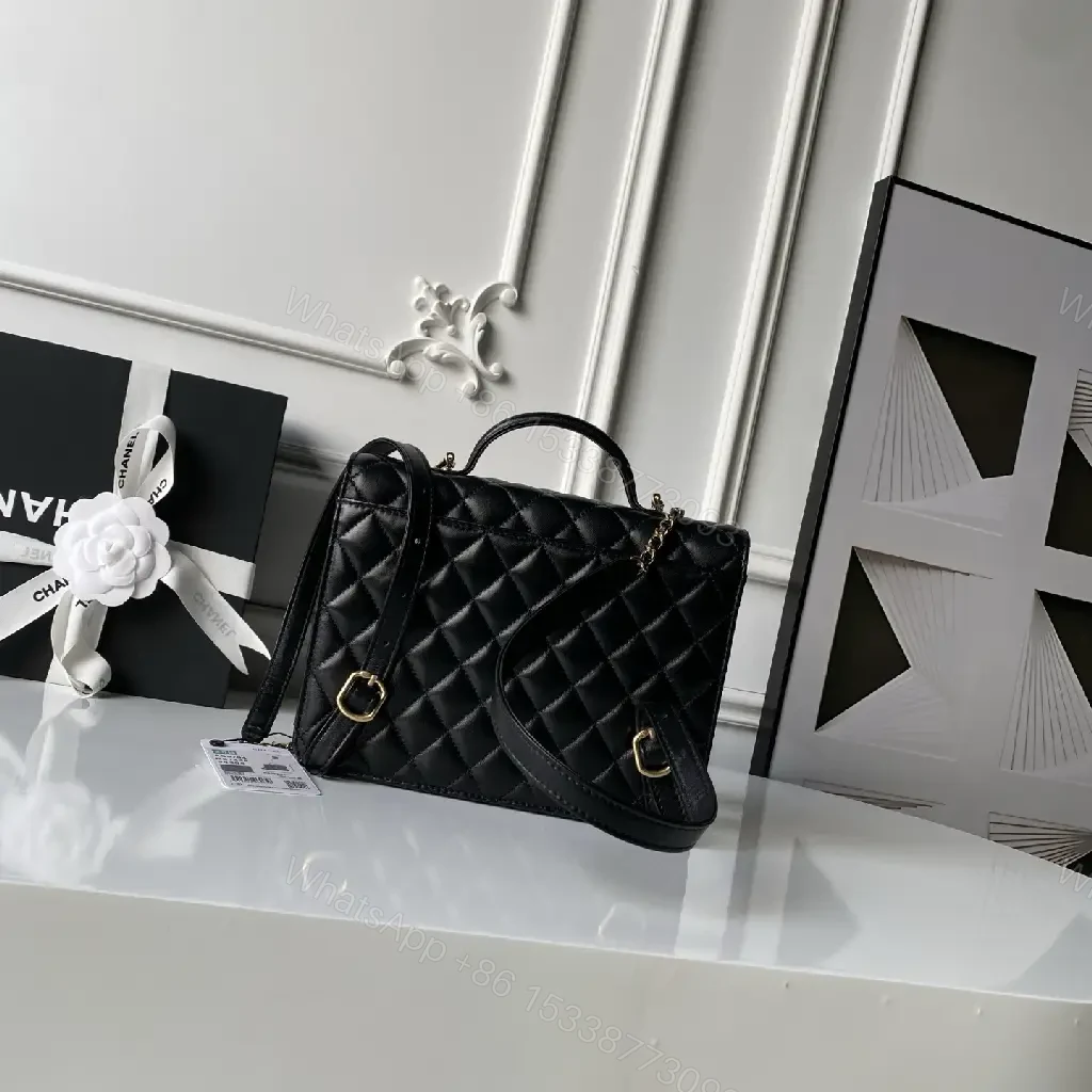 View 9 of Quilted Calfskin Bag with Gold Chain - Classic Chic