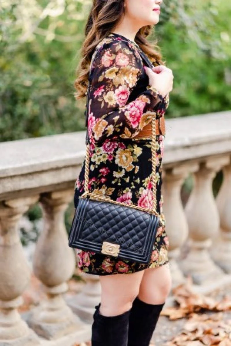 View 3 of First Copy Chanel Classic Black Quilted Flap Bag With Gold Turn Lock And Chain Strap