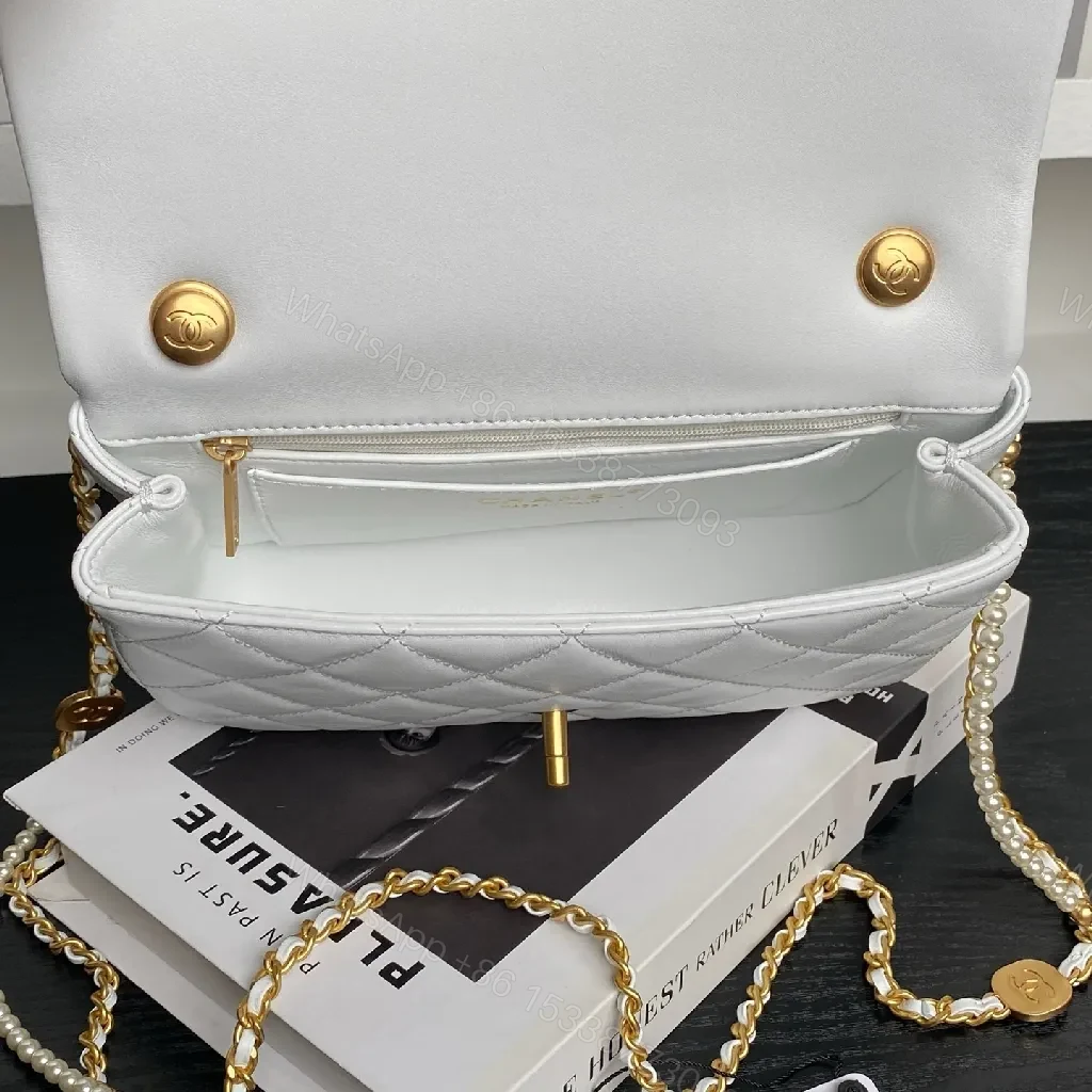 View 2 of White Quilted Mini Bag, Gold Chain, Everyday Luxury Bag