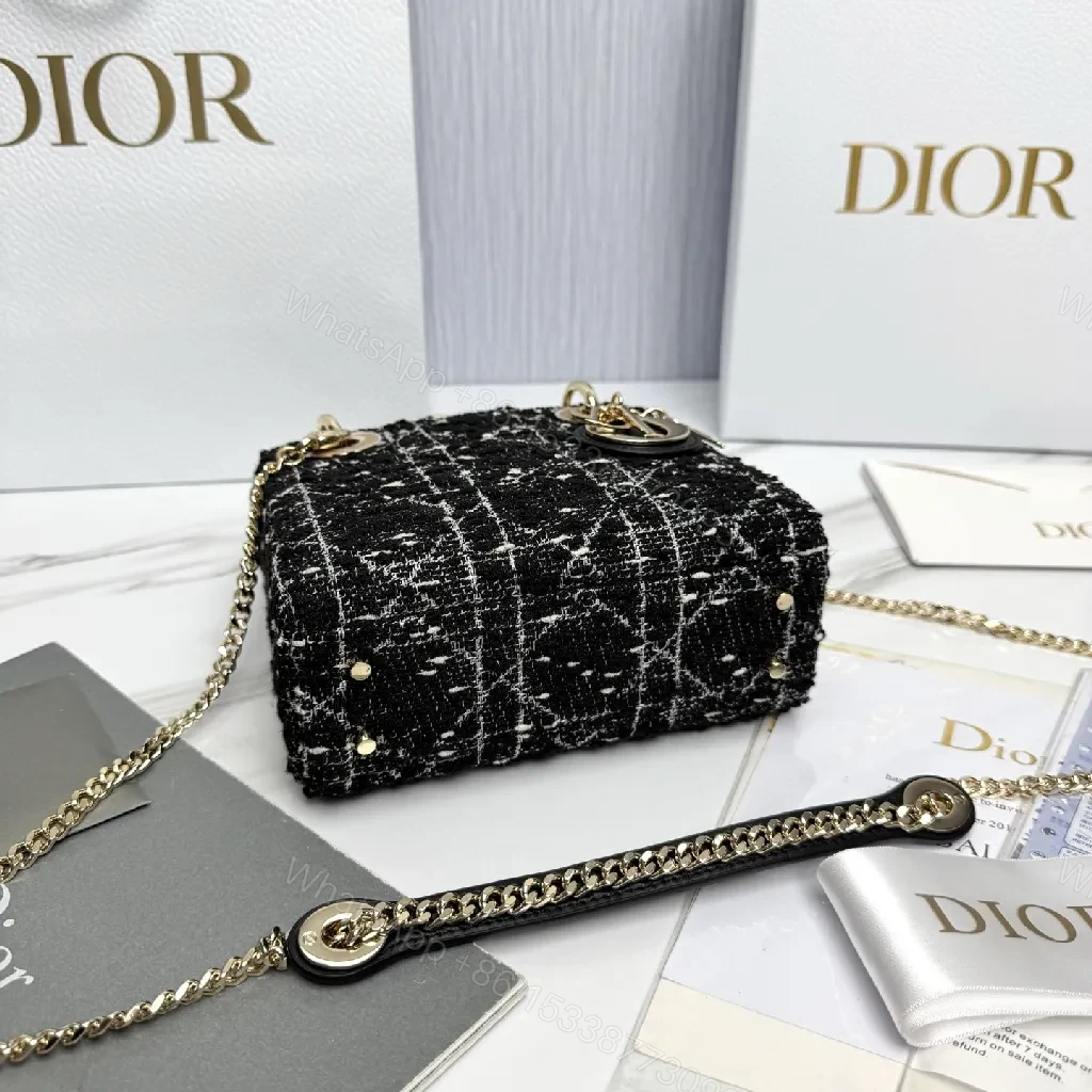 View 3 of Chic Tweed Mini Bag with Gold Charms - Black / White