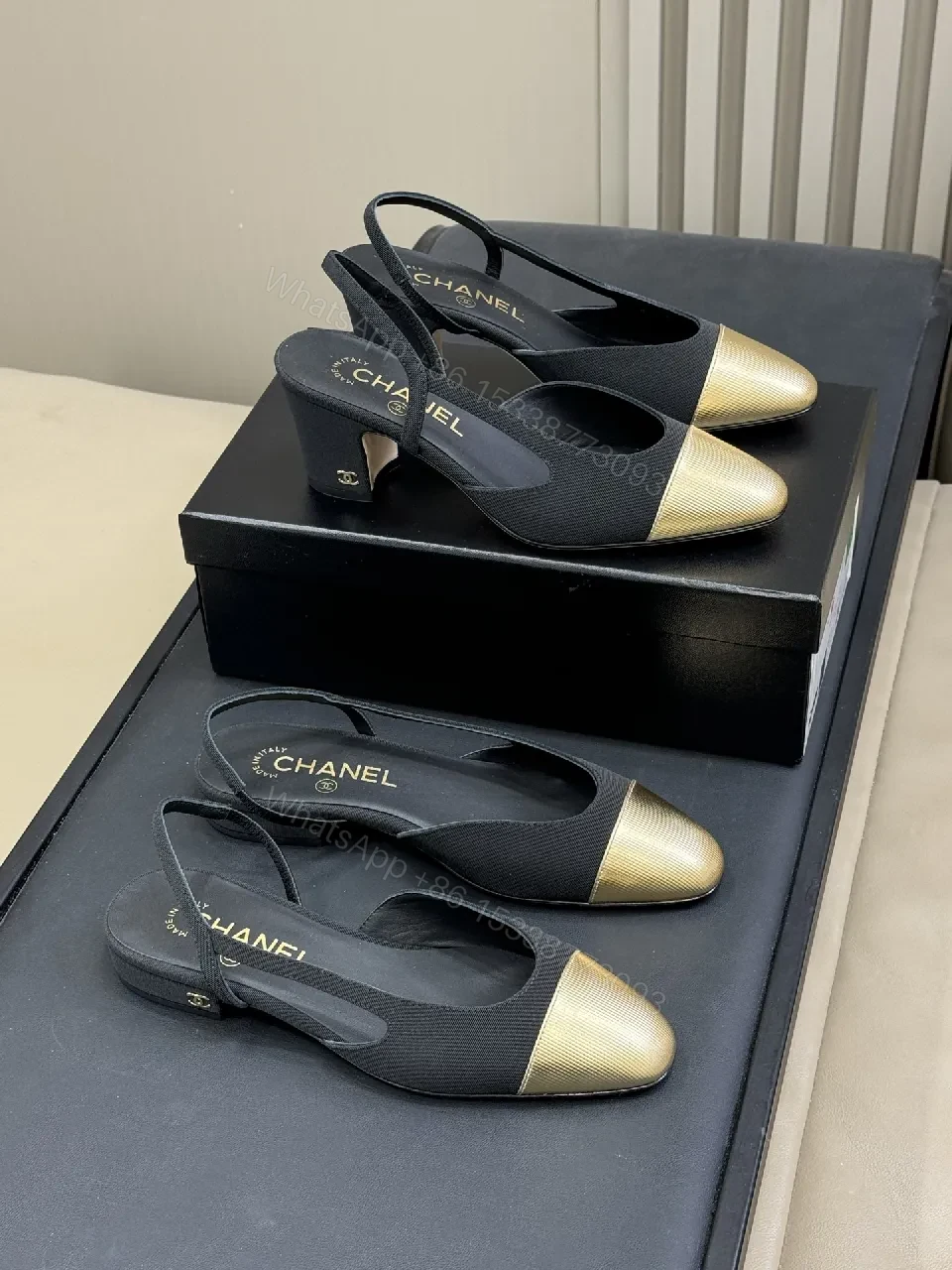 View 8 of Gold Cap-Toe Knit Slingback Slides: Luxe Comfort