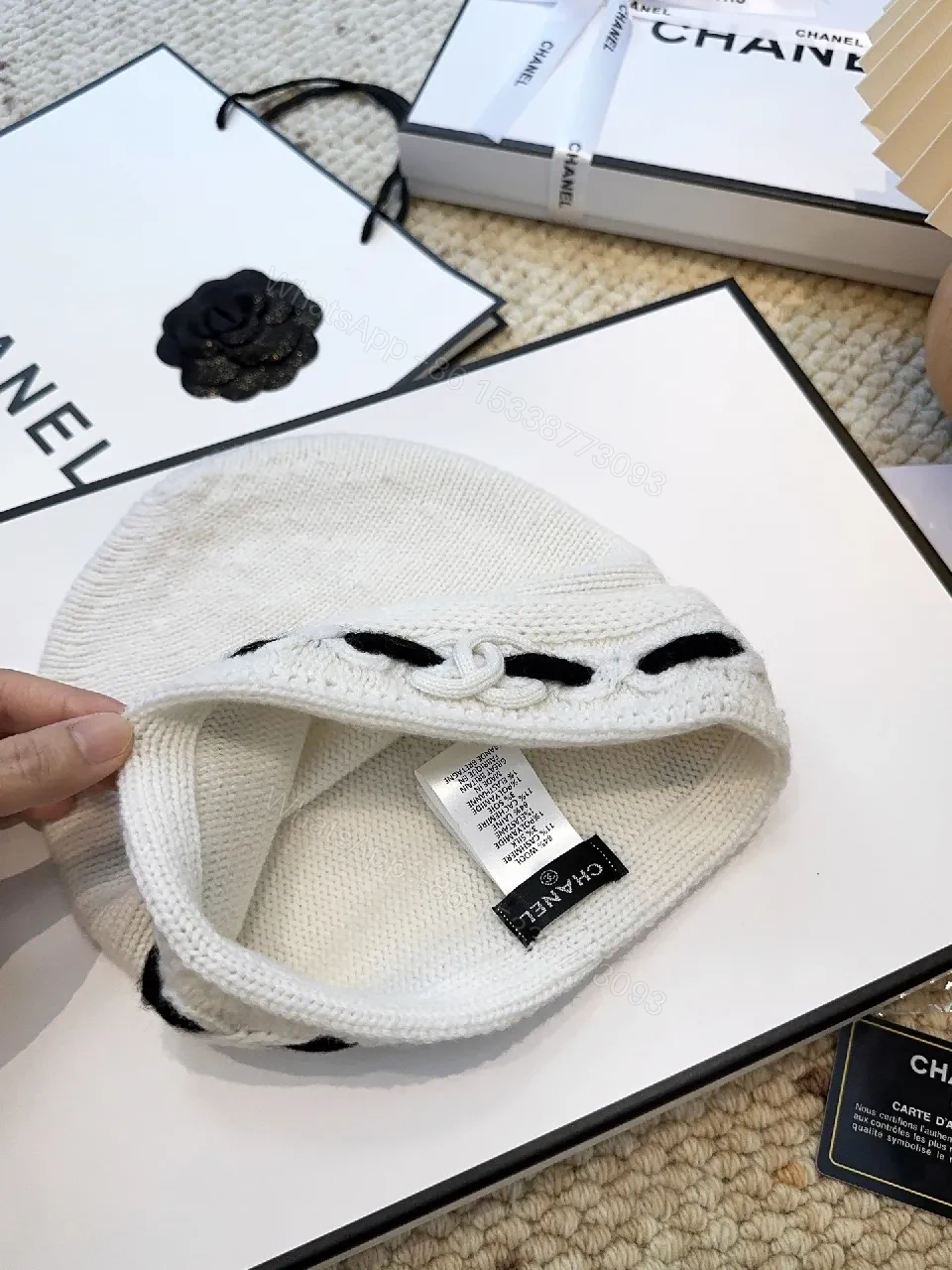 View 4 of Chic Knit Set: White with Black Stitch, Cozy Luxe