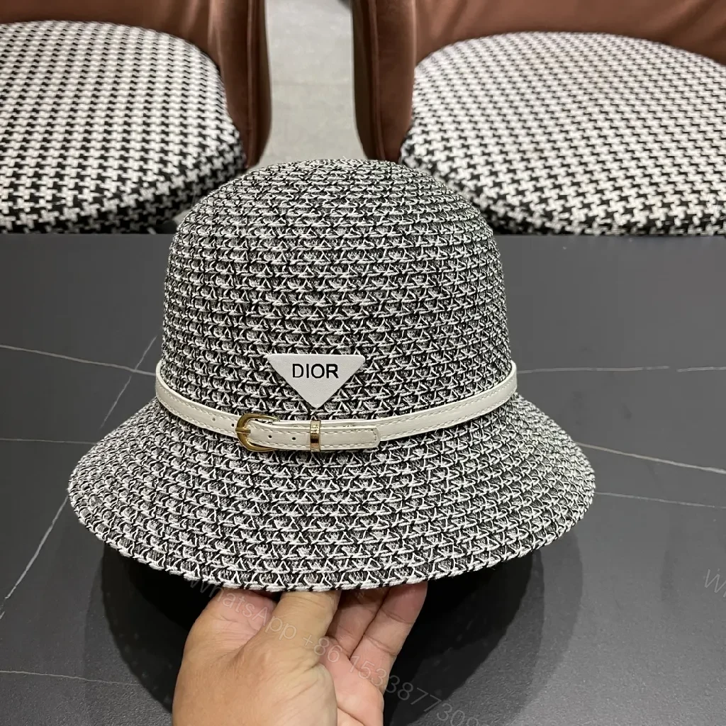 View 9 of Black Straw Hat with Dior Band, Structured Fedora Style, Signed Band