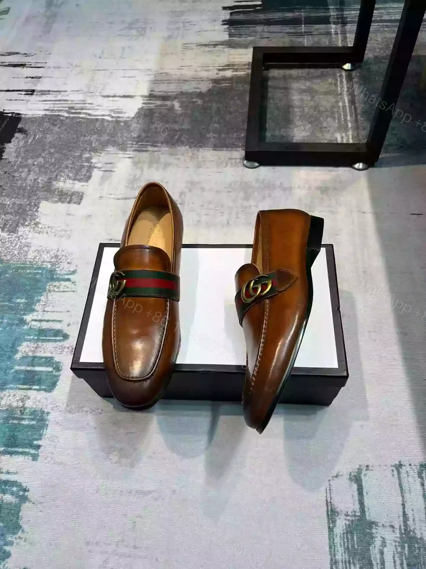 View 8 of GUCCI LEATHER LOAFER WITH DOUBLE G AND WEB IN BROWN – LDG26