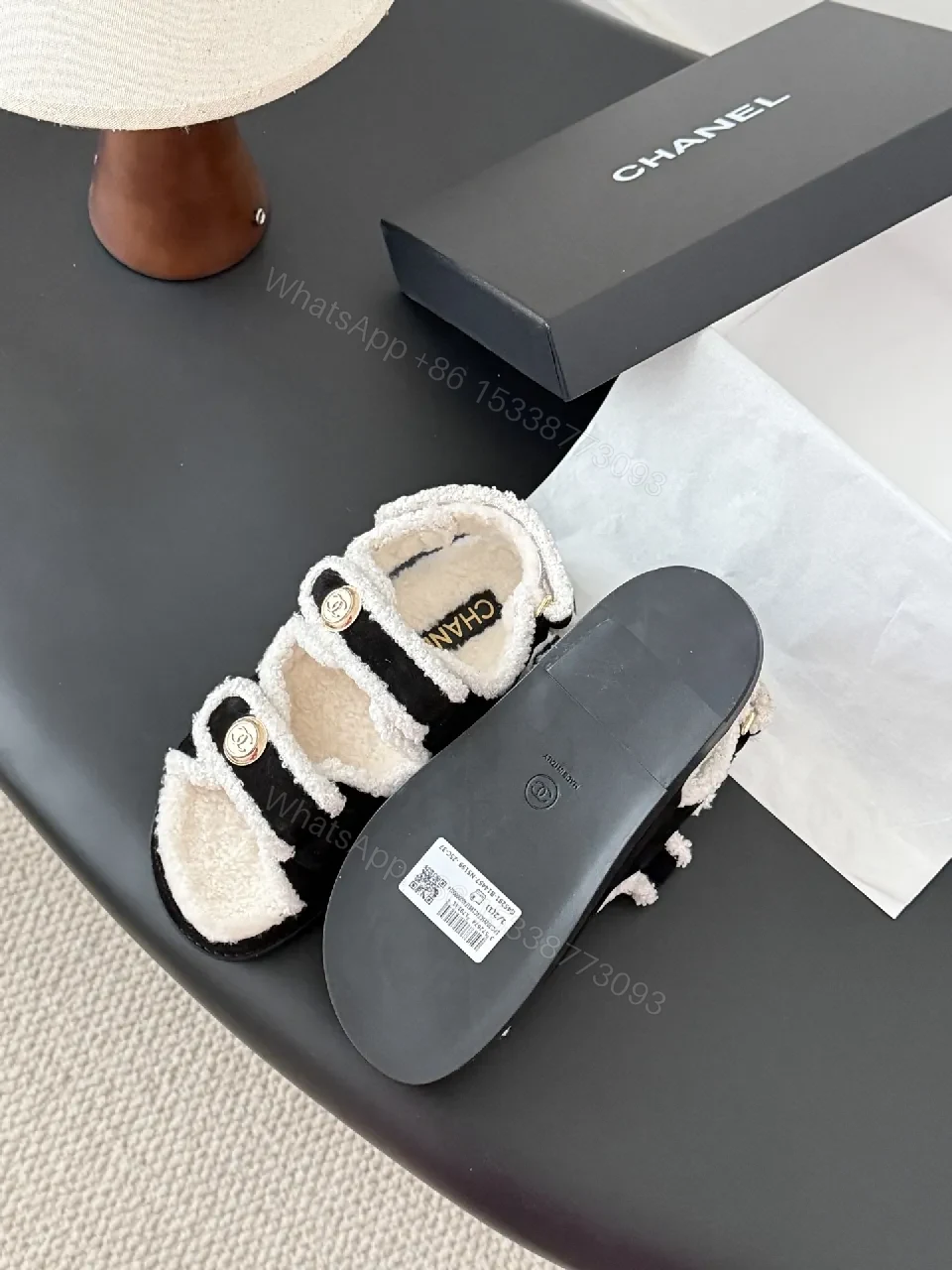 View 2 of Cozy-Luxe Sandals: Plush Comfort, Black Ivory Trim, Open-Toe Luxury