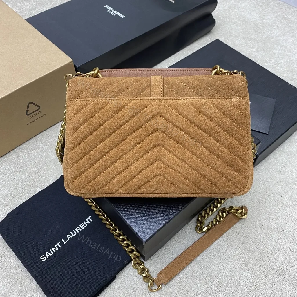 View 5 of Brown Suede Envelope Bag - Chevron Texture, Gold Hardware, Crossbody